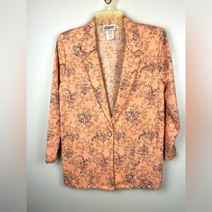 VTG Oversized Blazer Medium 12/14 Pink Floral Coquette Preppy‎ Academia Cottage
